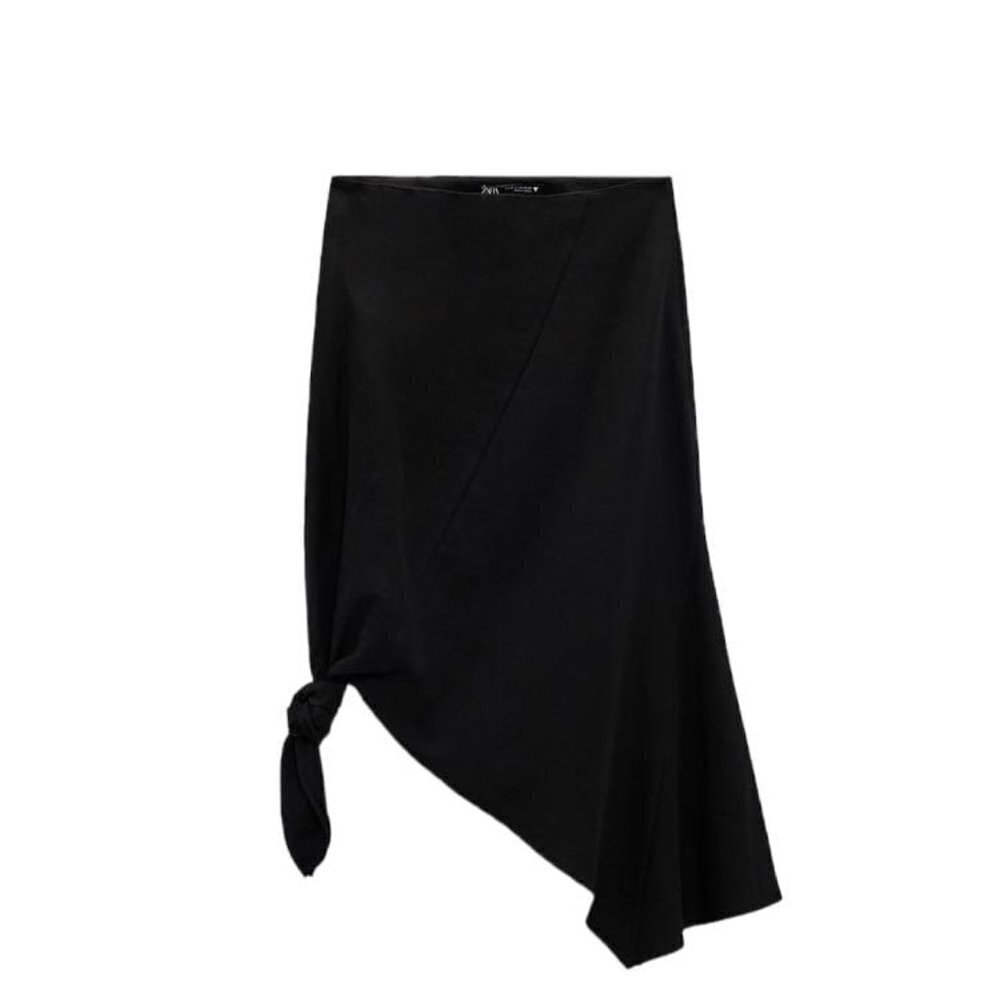 ZARA ASYMMETRIC LINEN BLEND SKIRT BLACK SIZE Small| 7385/434/800 Linen - Picture 2 of 6